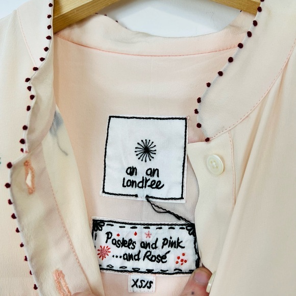 An An Londree Peach Pink Floral Embroidered Tiered 100% Silk Maxi Dress UK S - Picture 8 of 15